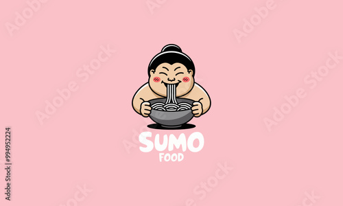 Sumo character eating noodles with a bowl Sumo Food  logo