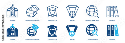 School and e-learning line and glyph solid icons collection. Minimal icon and symbol series vector illustration