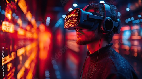 An immersive virtual reality experience, highlighting modern technological advancements.