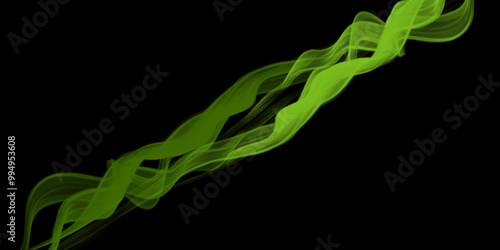 Green smoke. Abstract smoke on black background - air humidifier mist swirl for design projects. Real photographed abstract smoke on black background. Bright gradient wave on black background, 