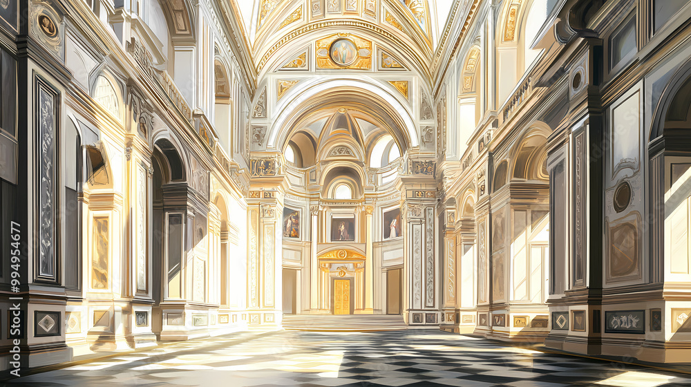 Naklejka premium Interior architecture of florence cathedral. Baroque Architecture. Illustration