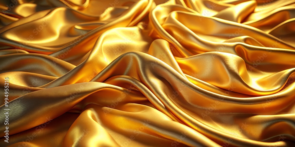 Elegant Draped Golden Fabric with Smooth, Luxurious Texture and Soft, Flowing Waves Elegant Draped Golden Fabric with Smooth, Luxurious Texture and Soft, Flowing Waves