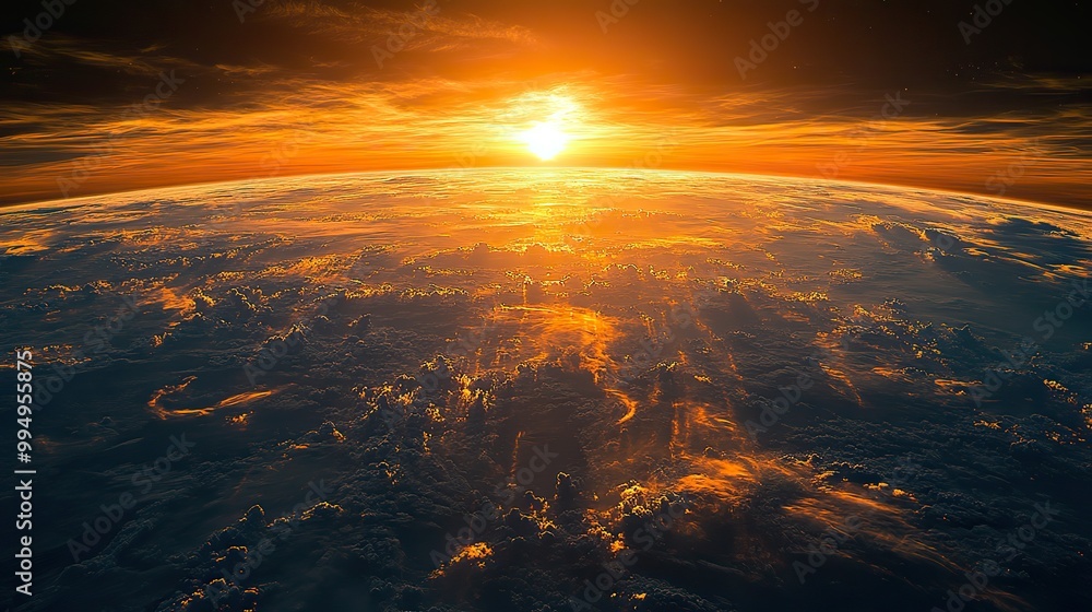 From outer space, the sunrise gently illuminates the surface of Earth, showcasing its beauty. From outer space, the sunrise gently illuminates the surface of Earth, showcasing its beauty.