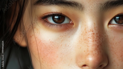 Close-up of a Woman's Eye with Freckles and Part of Her Nose