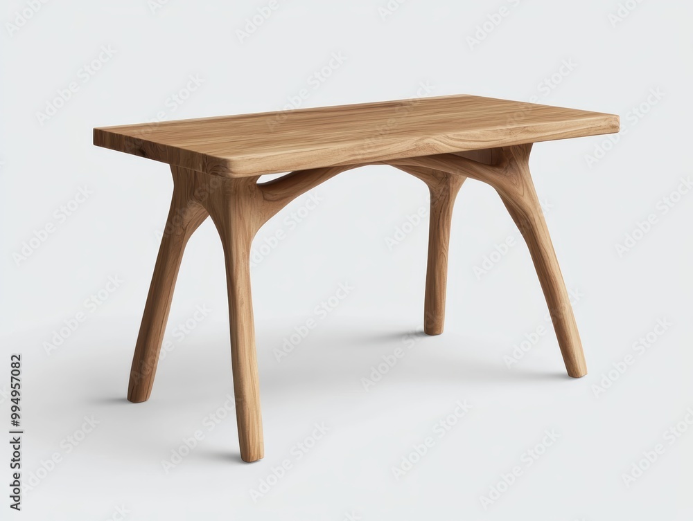 3D illustration of handcrafted eco-friendly wooden desk, natural finish, modern design 3D illustration of handcrafted eco-friendly wooden desk, natural finish, modern design
