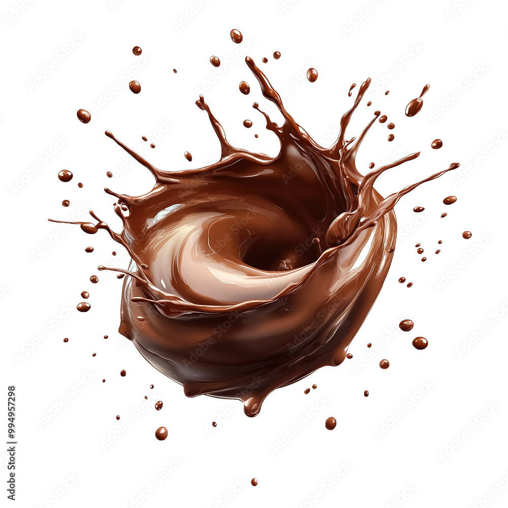 Chocolate splash in a spiral shape, with drops around, melted dark chocolate , isolated on white background. Chocolate splash in a spiral shape, with drops around, melted dark chocolate , isolated on white background.
