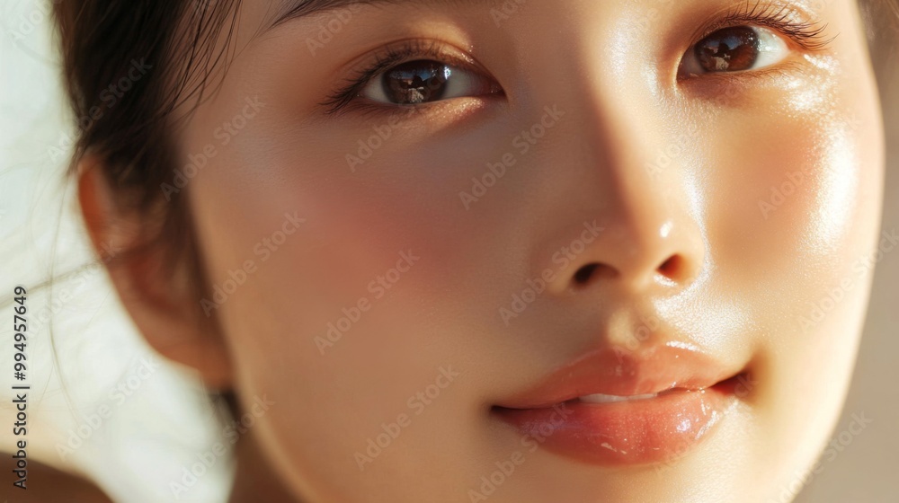 Close-up of a Woman's Face with Sunlight Reflecting on Her Skin Close-up of a Woman's Face with Sunlight Reflecting on Her Skin