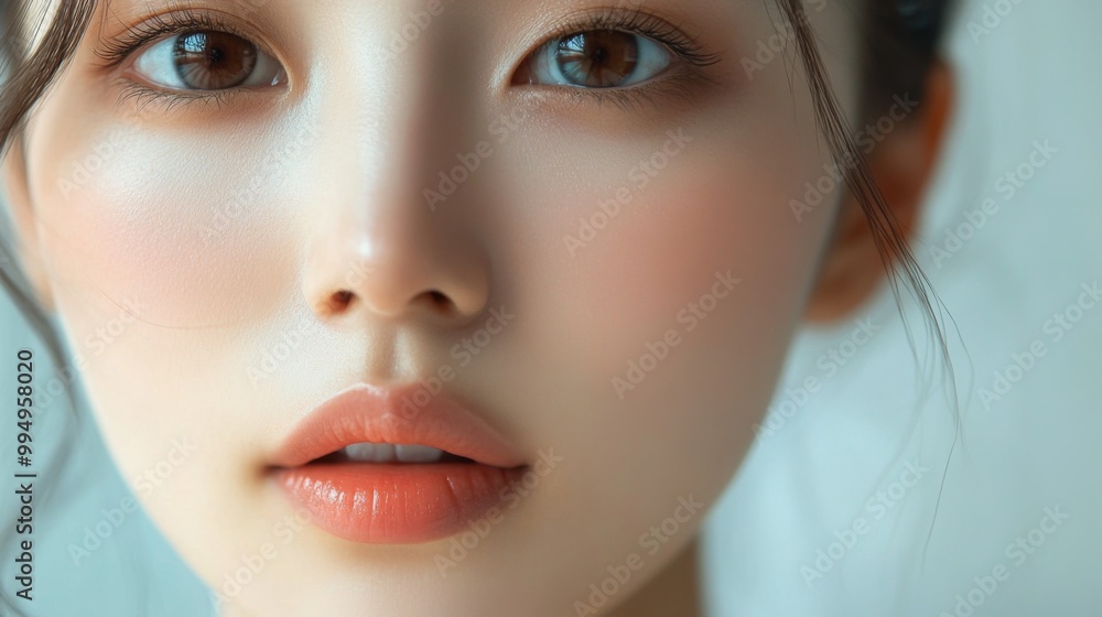 Close-up Portrait of a Woman with Brown Eyes and Softly Colored Lips Close-up Portrait of a Woman with Brown Eyes and Softly Colored Lips