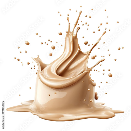 Creamy thick vanilla coffee swirl splash with little bubbles, Isolated on white background.