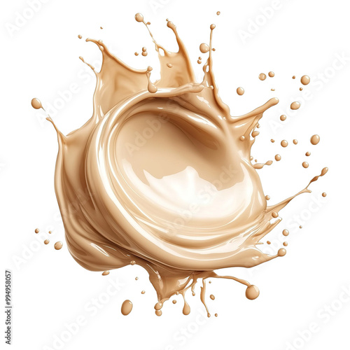 Creamy thick vanilla coffee swirl splash with little bubbles, Isolated on white background.