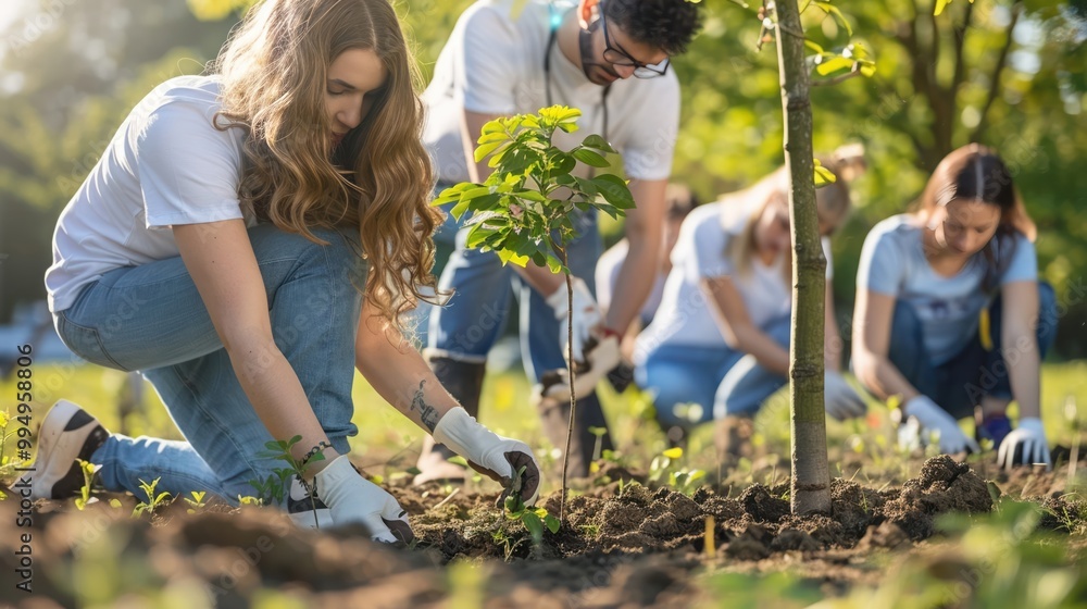 custom made wallpaper toronto digitalVolunteer group planting trees in a community park diverse ages and backgrounds