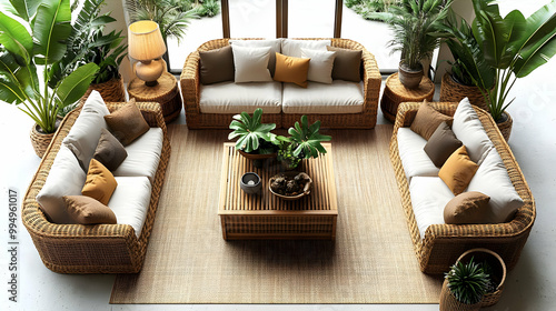 Wicker Sofa with Cushions a...