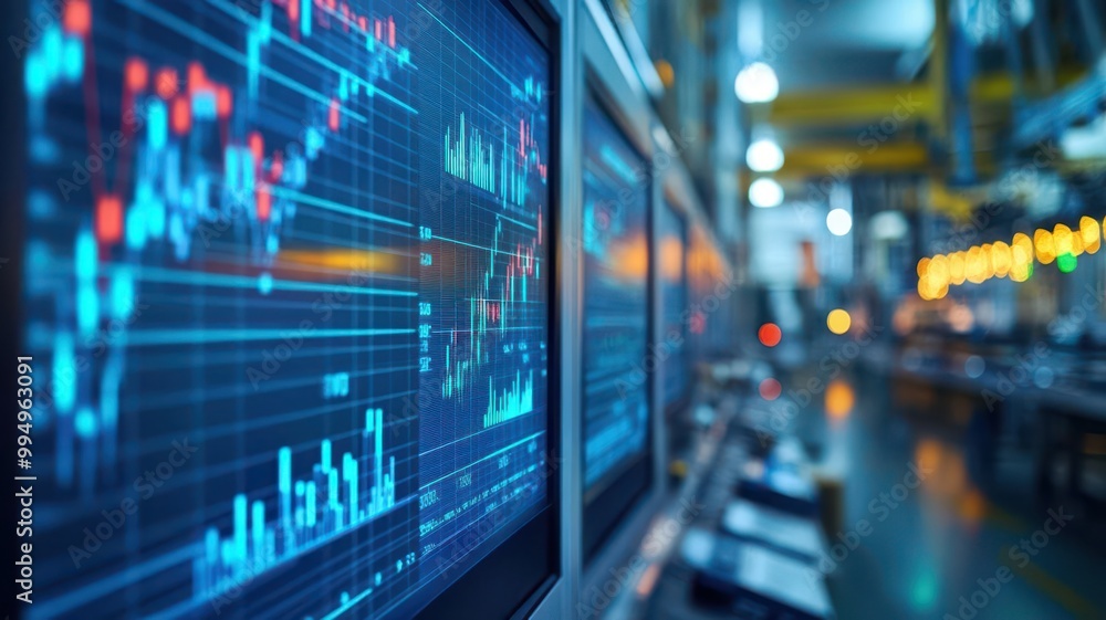 Realistic close-up of control charts with data points in a factory control room, SPC analyst tracking process stability Realistic close-up of control charts with data points in a factory control room, SPC analyst tracking process stability