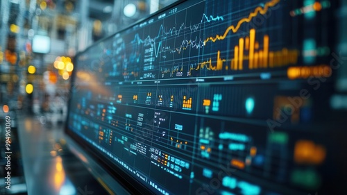 Realistic close-up of control charts with data points in a factory control room, SPC analyst tracking process stability photo