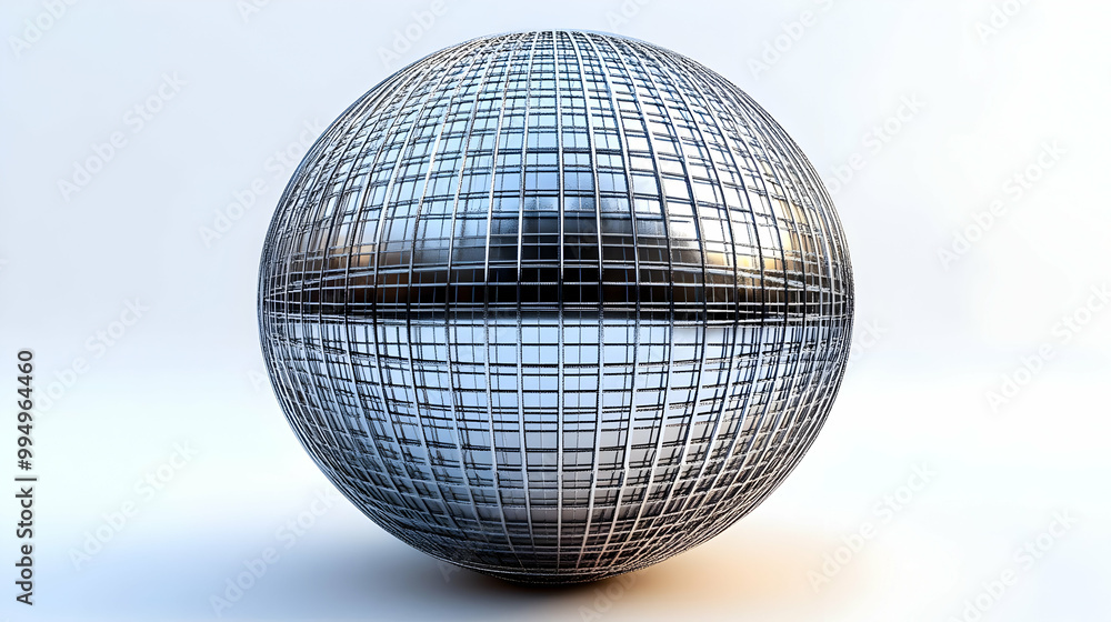 Metallic Sphere with Grid Pattern - Abstract 3D Design Metallic Sphere with Grid Pattern - Abstract 3D Design