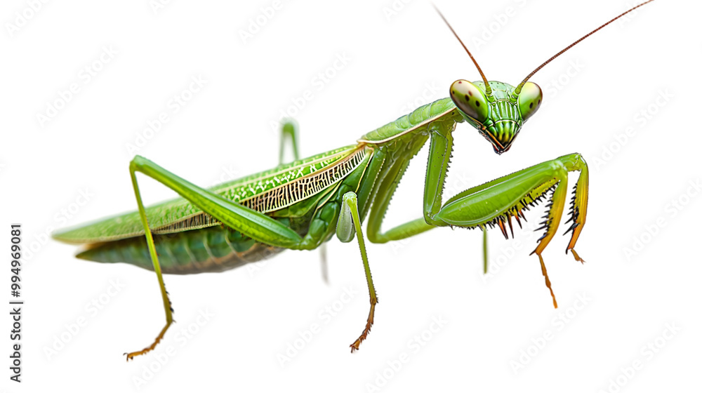 Detailed Macro Shot of Praying Mantis Perched on Surface Detailed Macro Shot of Praying Mantis Perched on Surface
