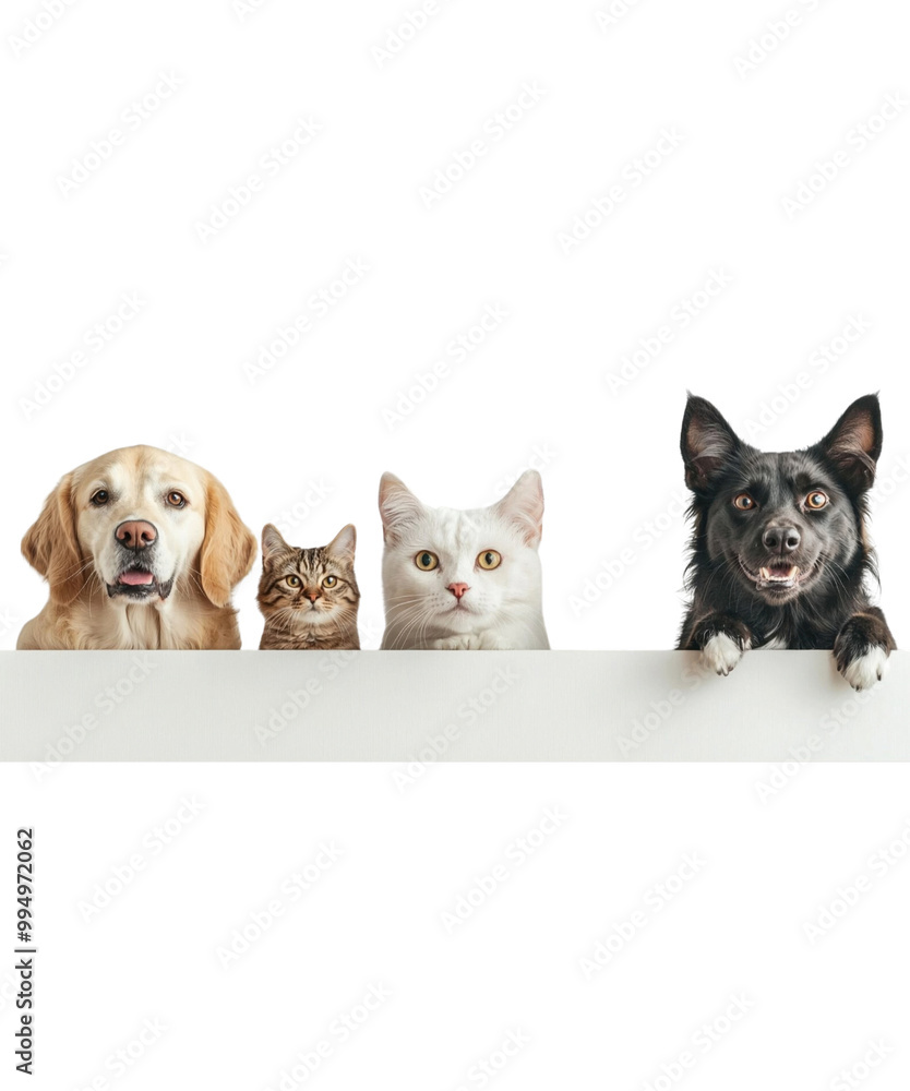 Obraz premium Group of pets, white isolate background