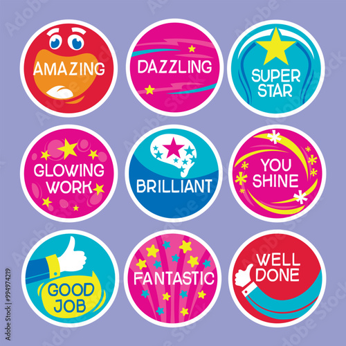 Job and great job stickers logo. School and employee reward
