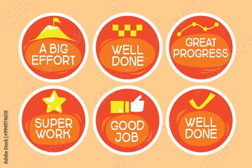 Job and great job stickers logo. School and employee reward