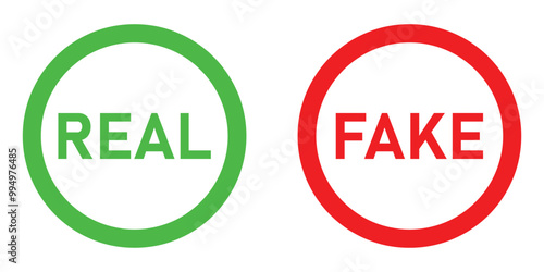 Real and fake round sign vector icon set. Authenticity and counterfeit symbol.