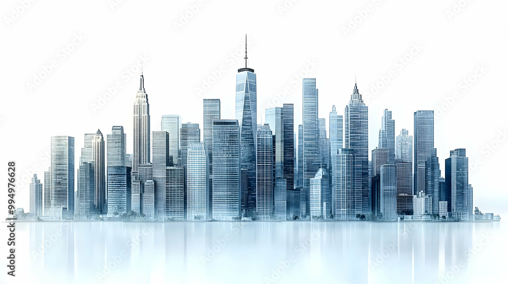 Cityscape with Skyscrapers Reflecting on Water Cityscape with Skyscrapers Reflecting on Water