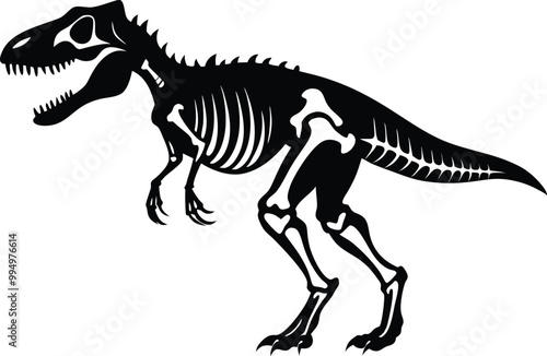 Tyrannosaurus rex skeleton silhouette Vector Illustration on white background