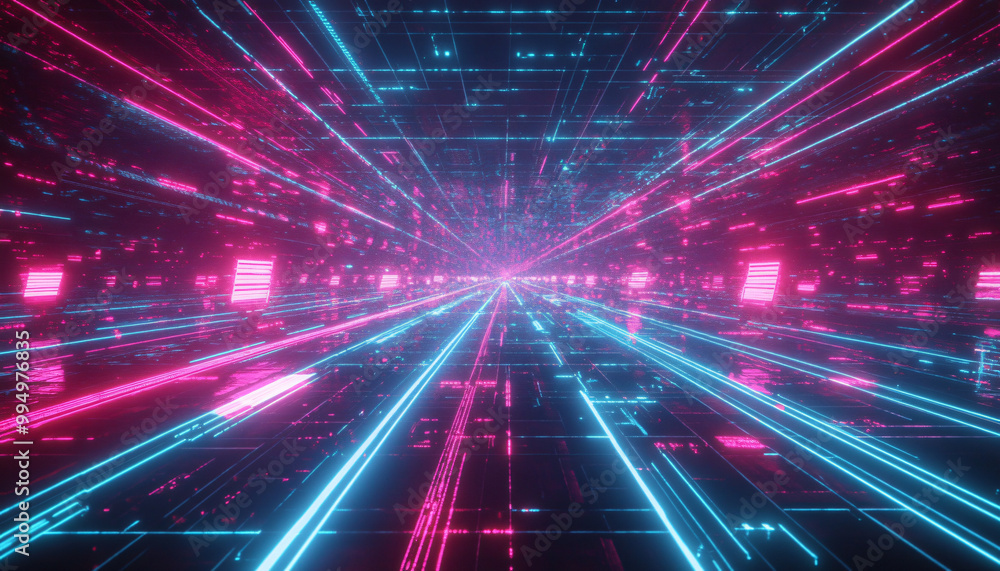 A retro-futuristic design with neon grids, VHS glitches, and pixelated elements, taking inspiration from 80s sci-fi movies and video games A retro-futuristic design with neon grids, VHS glitches, and pixelated elements, taking inspiration from 80s sci-fi movies and video games