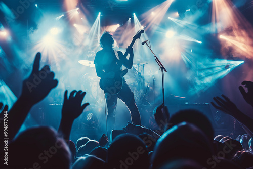Dynamic live concert scene featuring a male guitarist