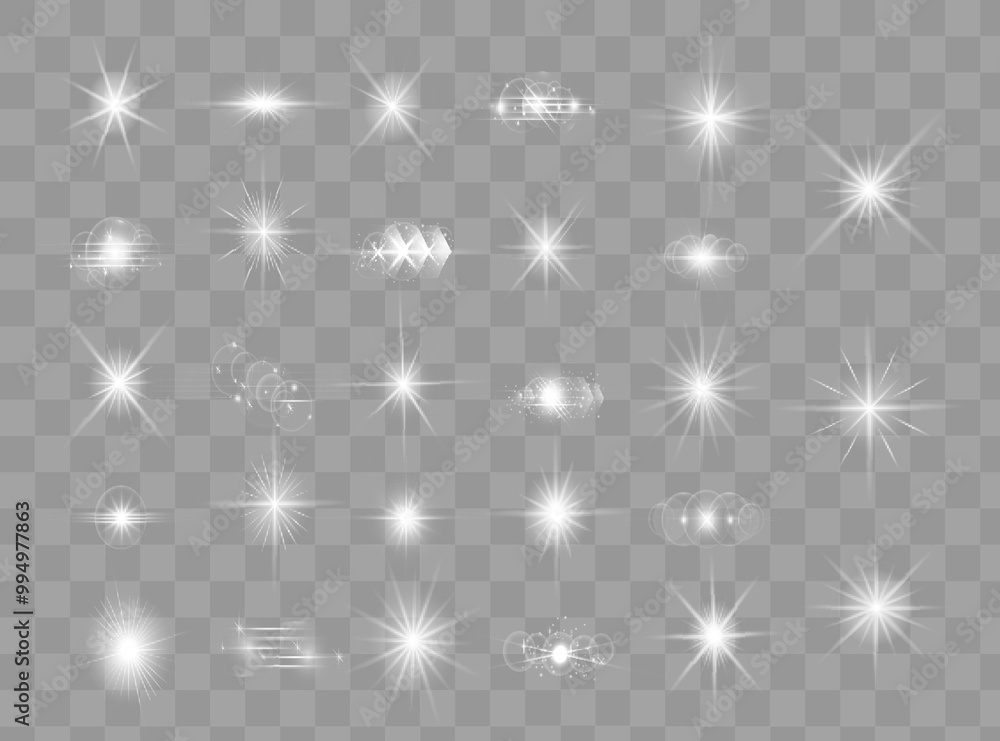 Vector light effects. Set of white light lens effects on transparent background. Transparent vector sunlight for web design and illustrations Vector light effects. Set of white light lens effects on transparent background. Transparent vector sunlight for web design and illustrations