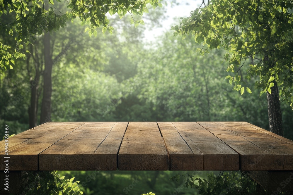 Fototapeta premium Table top wood counter floor podium in nature outdoors.generative ai