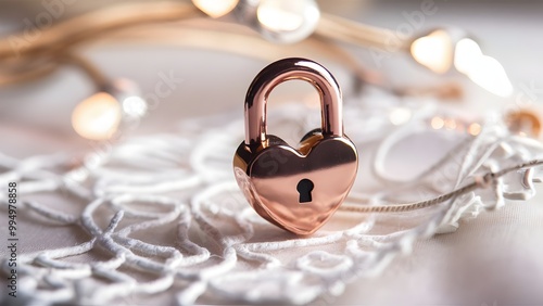 Heart-shaped Rose Gold Padlock on White Lace