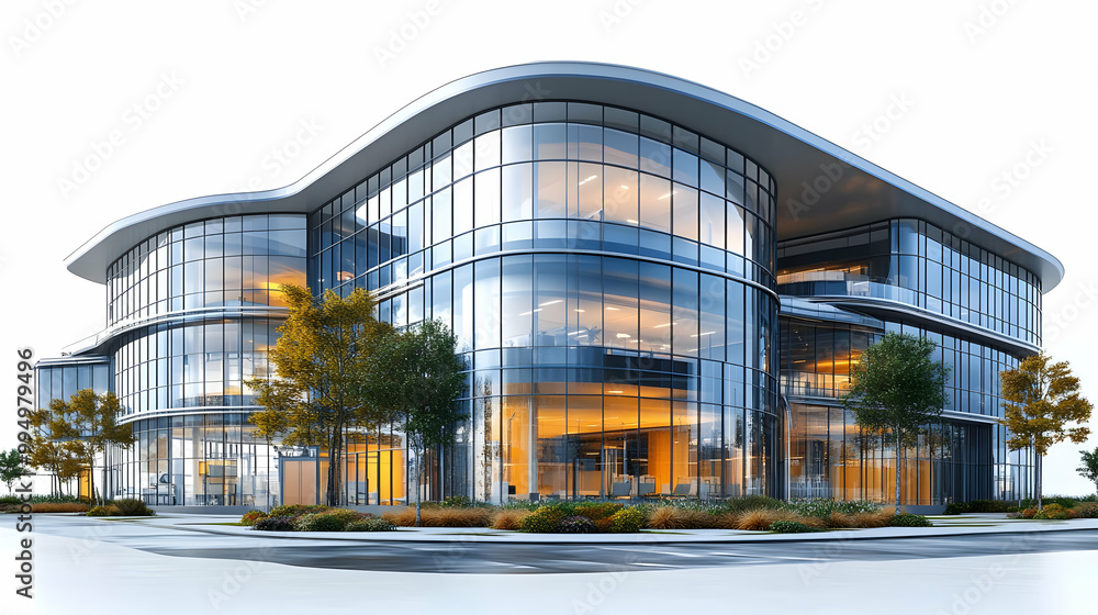 Modern Glass Office Building with Curved Facade, Stunning Design Modern Glass Office Building with Curved Facade, Stunning Design