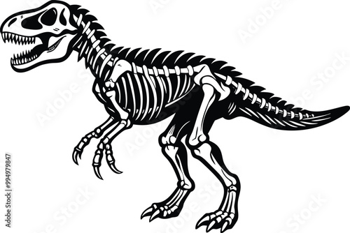 Tyrannosaurus rex skeleton silhouette Vector Illustration on white background