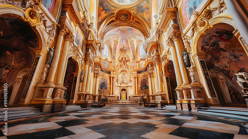 The ornate interior of pazaislis monastery, with its baroque architecture and stunning frescoes. Baroque Architecture. Illustration photo