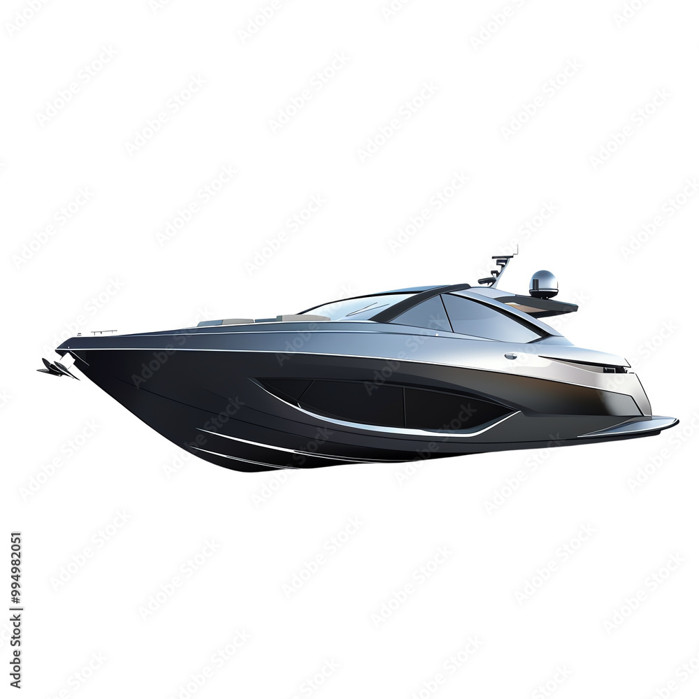 Naklejka premium Sleek luxury motor yacht cruising on clear waters, perfect for upscale maritime travel, holiday getaways, or leisure sailing imagery.