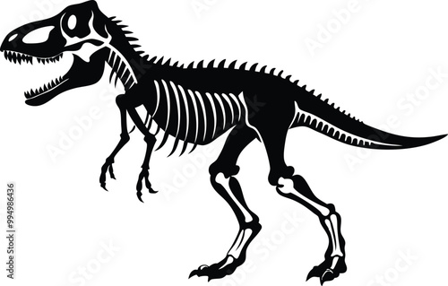 Tyrannosaurus rex skeleton silhouette Vector Illustration on white background