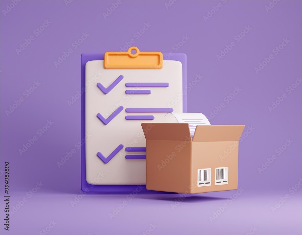 3D checklist and a package are ready to be shipped 3D checklist and a package are ready to be shipped