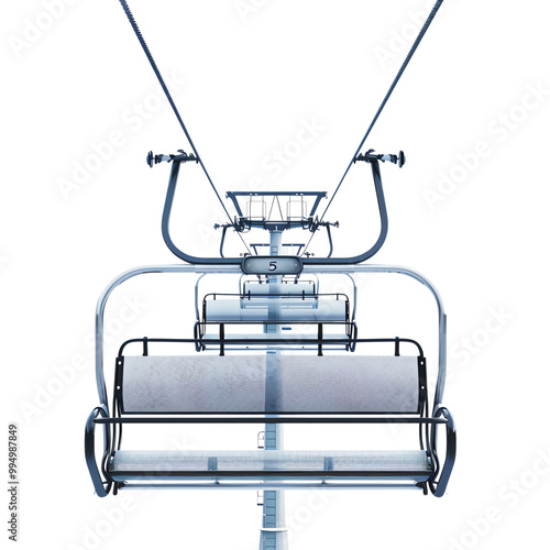 Close-up of a modern chairlift against a clear sky, perfect for skiing activities, winter sports, and mountain resorts. photo