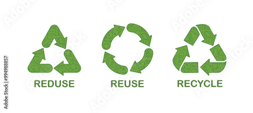 Reduce, reuse, recycle symbol. ecological concept. ecological waste management and a sustainable and economical lifestyle. sign of recycling information about the goods being transported. vector.