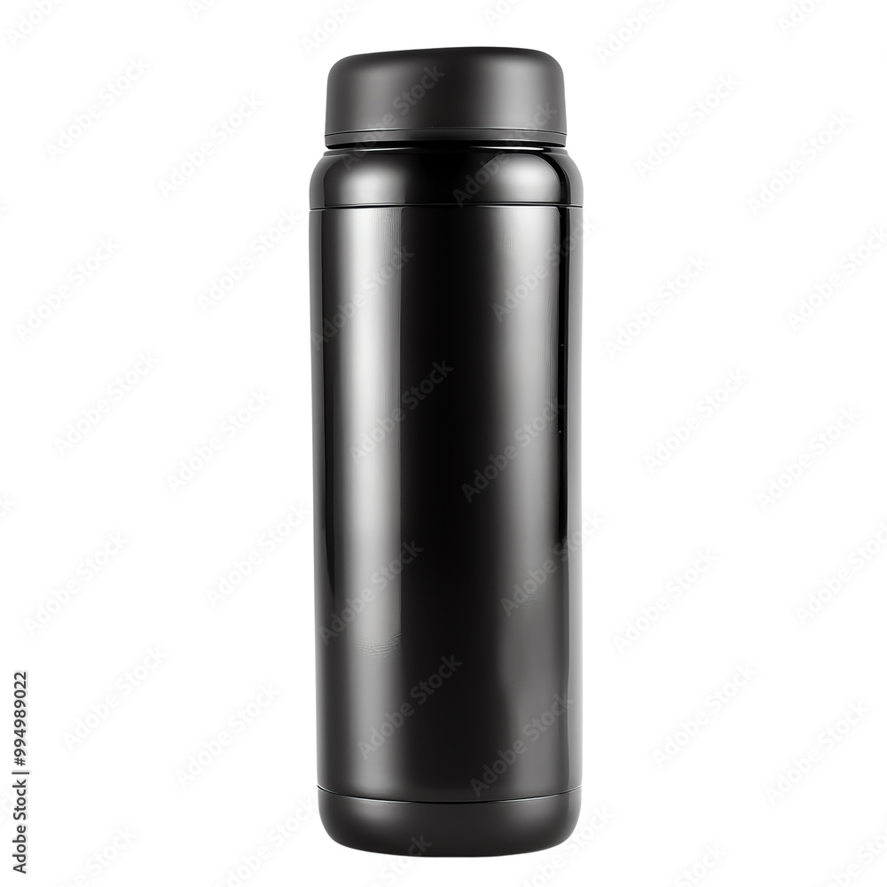 Sleek black thermos bottle insulated for hot and cold beverages, ideal for travel and daily use. Sleek black thermos bottle insulated for hot and cold beverages, ideal for travel and daily use.