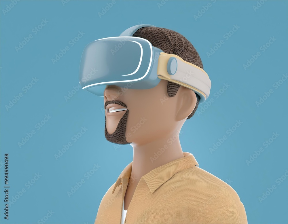 3D man wearing a VR headset looks to his right with a smile 3D man wearing a VR headset looks to his right with a smile
