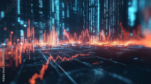 Wallpaper Mural A dynamic digital landscape showcasing vibrant data graphs in a futuristic environment. Torontodigital.ca