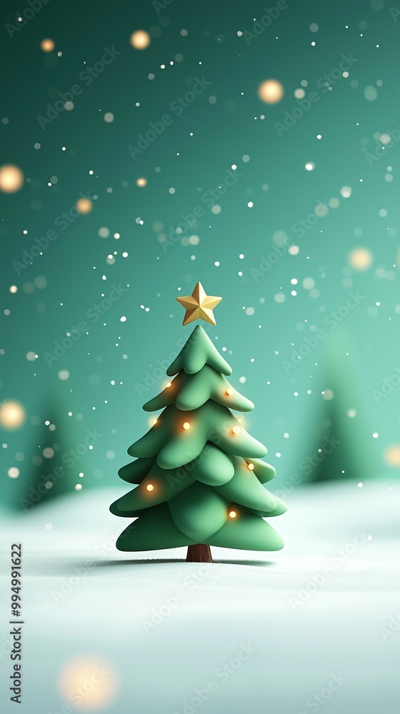 A whimsical Christmas tree adorned with lights stands in a snowy landscape, surrounded by soft snowfall and a serene atmosphere. A whimsical Christmas tree adorned with lights stands in a snowy landscape, surrounded by soft snowfall and a serene atmosphere.