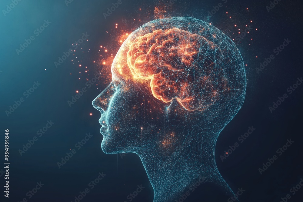 The human head and brain. Deep learning, machine learning and artificial intelligence The human head and brain. Deep learning, machine learning and artificial intelligence