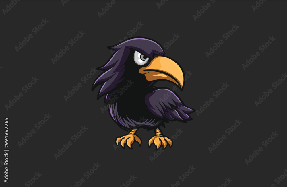Obraz premium Bird raven logo vector icon illustration style
