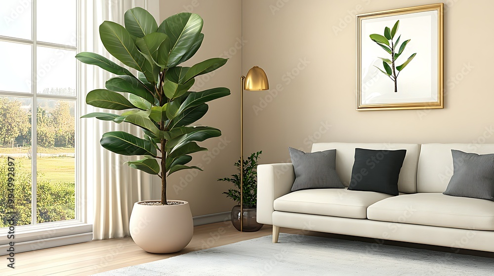 Cozy living room with plants and natural light. Cozy living room with plants and natural light.