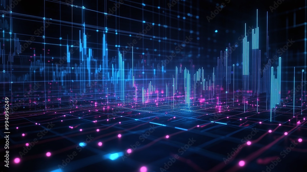 Abstract digital background with glowing lines and data visualization in blue and pink tones. Abstract digital background with glowing lines and data visualization in blue and pink tones.