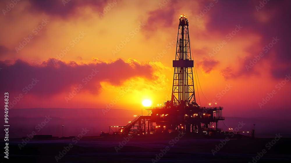 Oil Rig Silhouette at Sunset: A Dramatic View of Energy Production Oil Rig Silhouette at Sunset: A Dramatic View of Energy Production