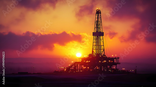 Oil Rig Silhouette at Sunset: A Dramatic View of Energy Production