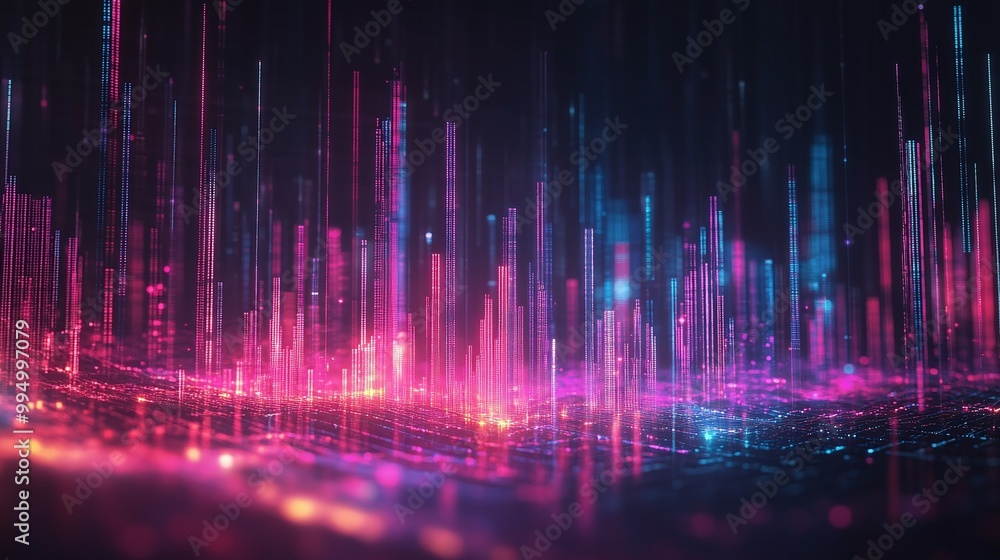 Abstract digital background with vibrant pink and blue lights creating a mesmerizing visual effect. Abstract digital background with vibrant pink and blue lights creating a mesmerizing visual effect.